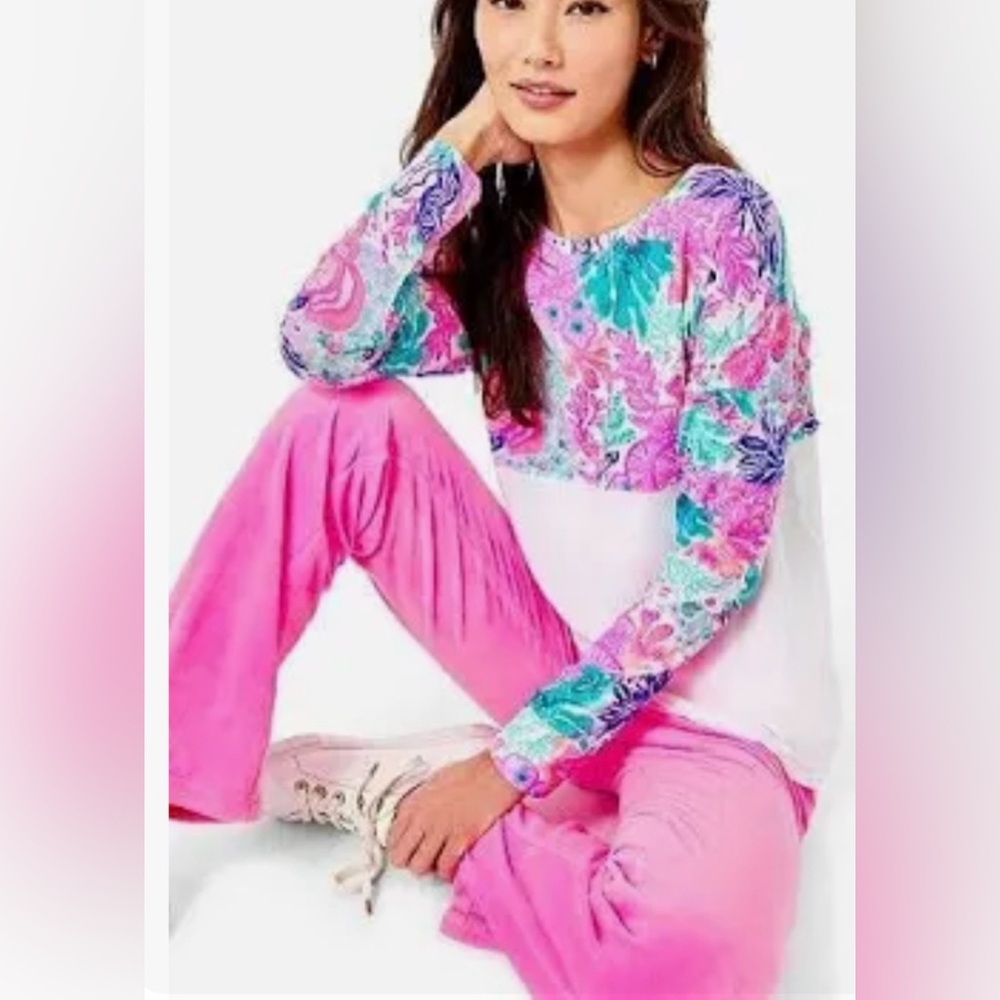LILLY PULITZER Finn Long Sleeve Top Multi Seaside Carnivale Size XXS